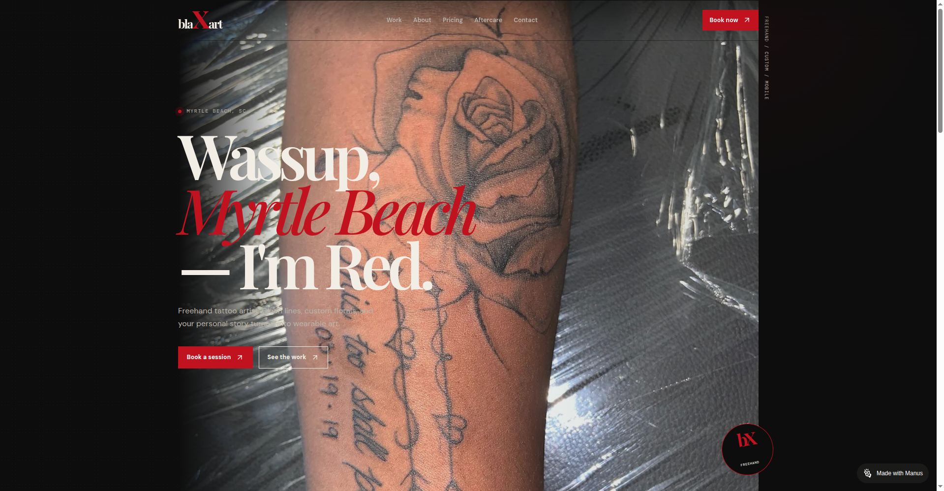 blaXart tattoo artist website hero screenshot